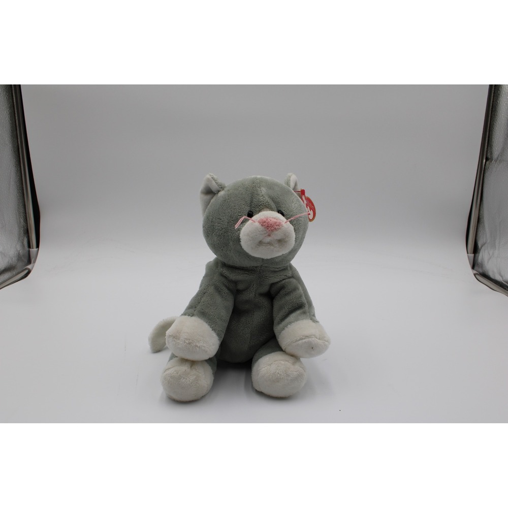 Ty Pluffies Pursley Cat Grey White Soft Plush Stuffed Animal 2009